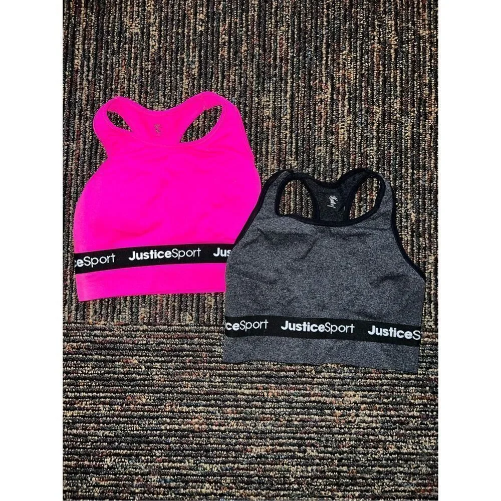 2-Pack Justice Sport Girls Racerback Sports Bras – Pink & Gray